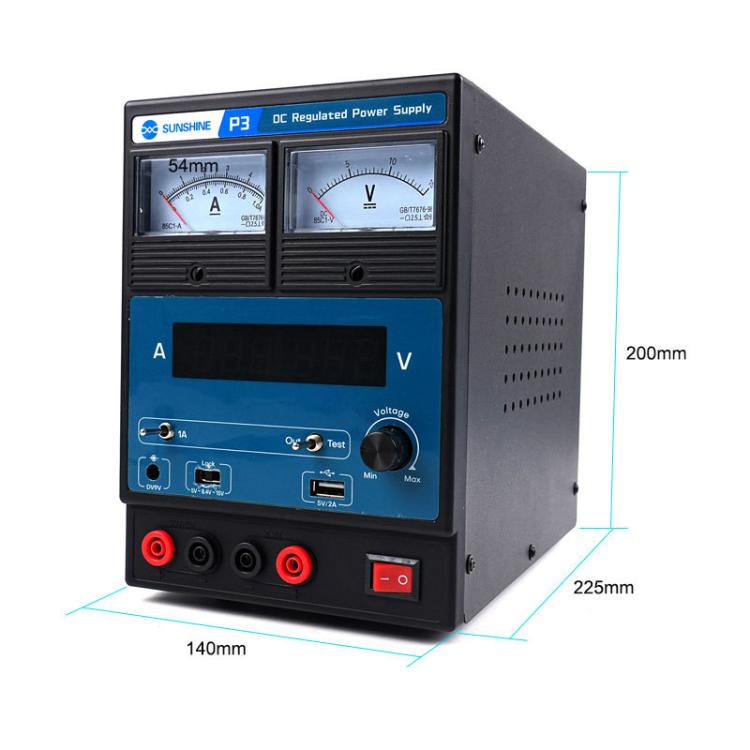 SUNSHINE P3 DC Regulated Power Supply 5V/8.4V/15V Switching Mobile Phone Repair Regulated Power Supply Meter(US Plug 110V)