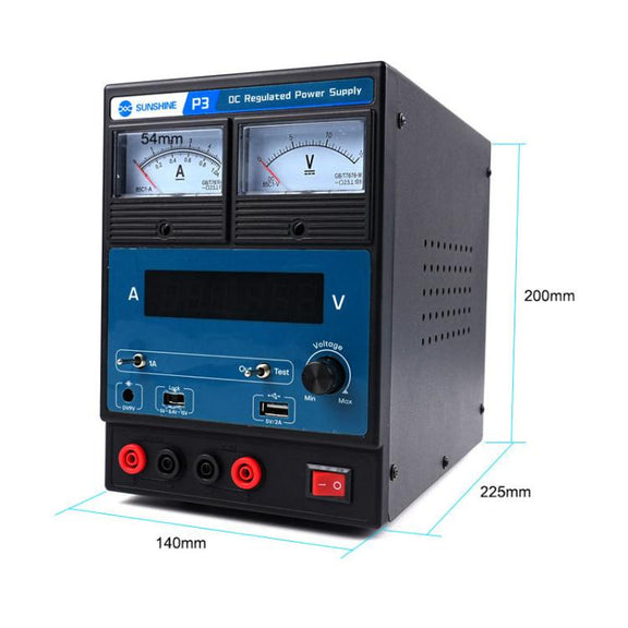 SUNSHINE P3 DC Regulated Power Supply 5V/8.4V/15V Switching Mobile Phone Repair Regulated Power Supply Meter(US Plug 110V)