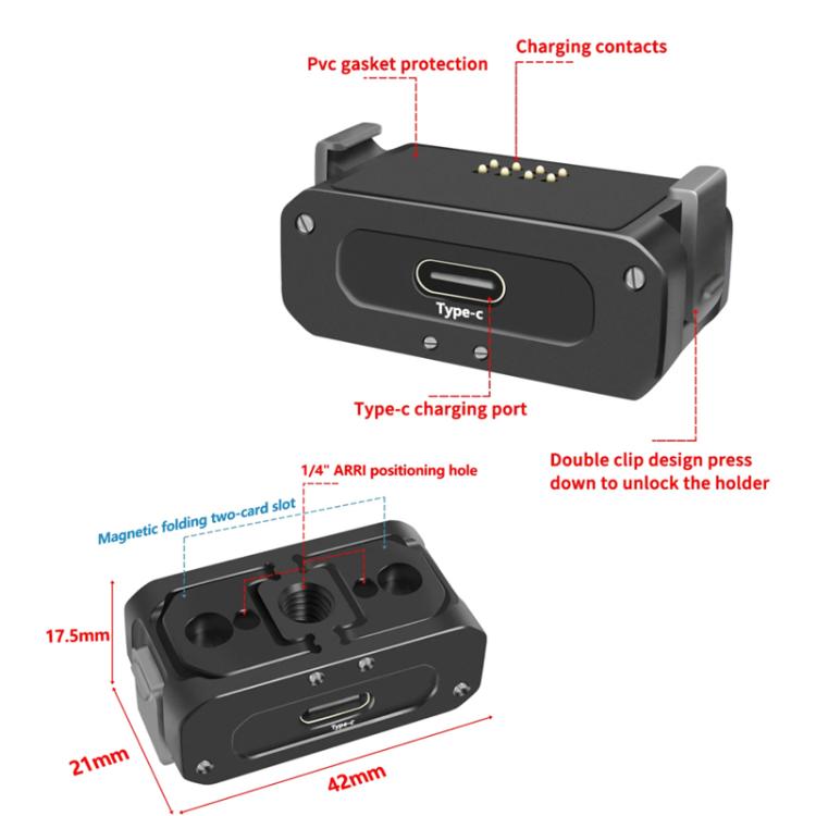 For DJI Osmo Action 2 Camera Magnetic Charging Base with 1/4 Inch & Arri Hole, Spec: Set B