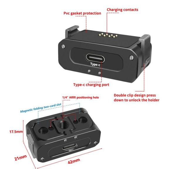 For DJI Osmo Action 2 Camera Magnetic Charging Base with 1/4 Inch & Arri Hole, Spec: Only Base