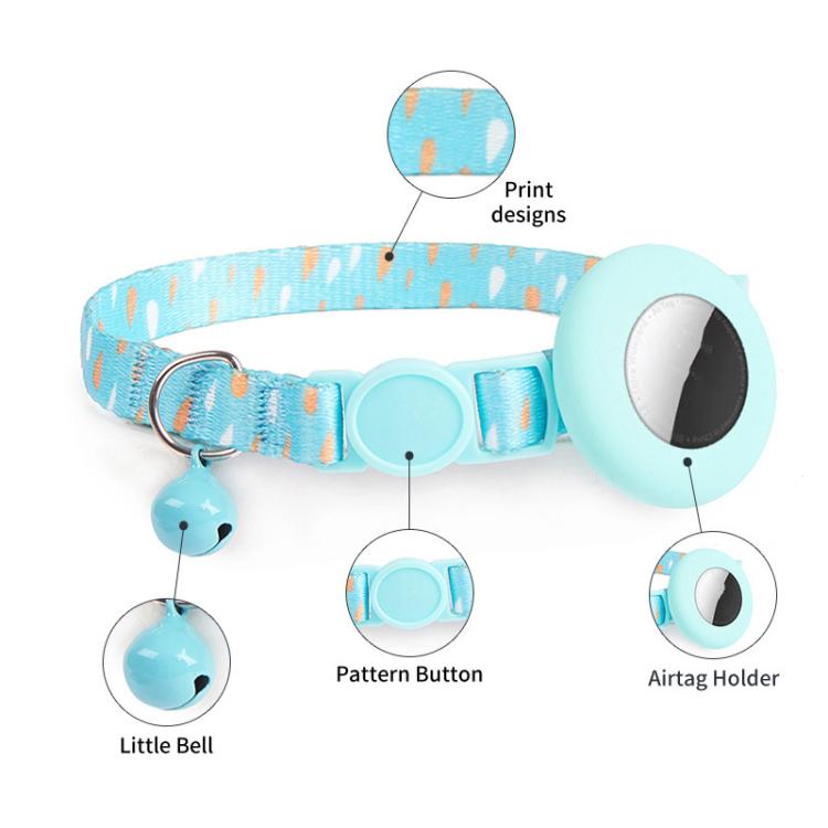 For Airtag Tracker Protective Case Cat Collar GPS Locator Protective Case With Bell(Black Night Beach)