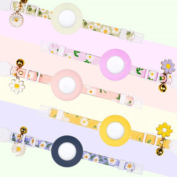 For AirTag Tracker Silicone Cover Small Daisy Pet Collar Dog Collar With Bell And Front Back Film(Yellow)