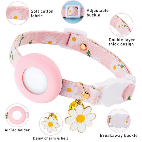 For AirTag Tracker Silicone Cover Small Daisy Pet Collar Dog Collar With Bell And Front Back Film(Yellow)