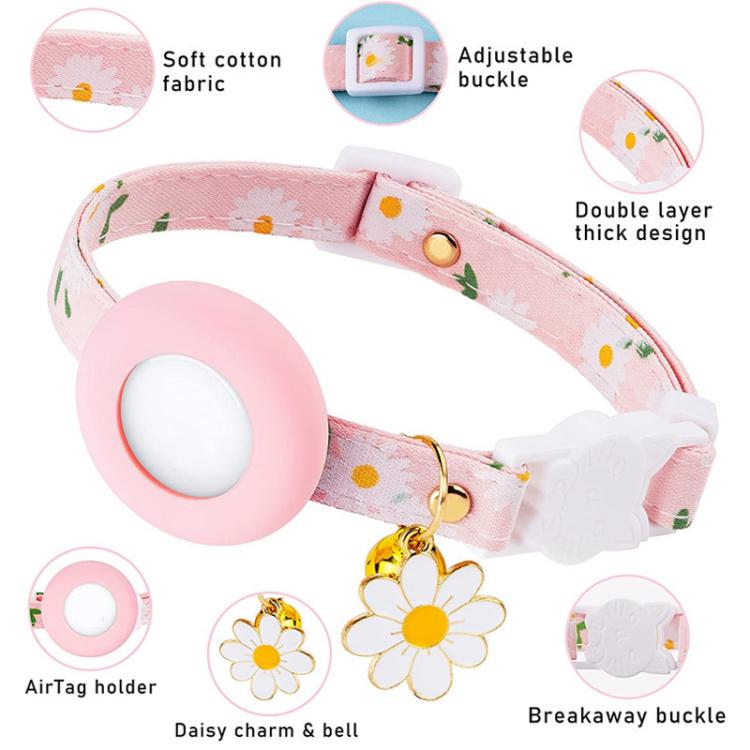 For AirTag Tracker Silicone Cover Small Daisy Pet Collar Dog Collar With Bell And Front Back Film(Yellow)