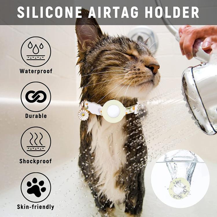 For AirTag Tracker Silicone Cover Small Daisy Pet Collar Dog Collar With Bell And Front Back Film(Yellow)