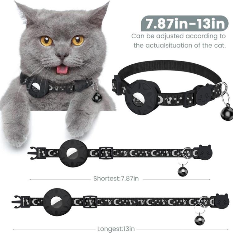 For AirTag Tracker Silicone Case Reflective Stars And Moon Cats Dogs Pet Collar With Bell(Blue)
