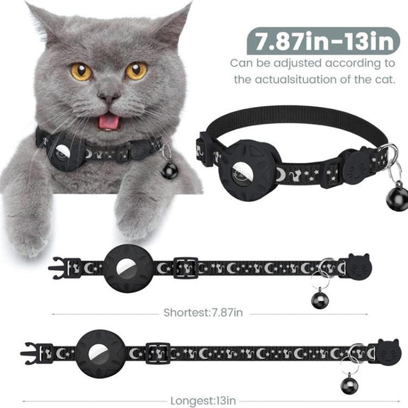 For AirTag Tracker Silicone Case Reflective Stars And Moon Cats Dogs Pet Collar With Bell(Blue)