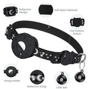 For AirTag Tracker Silicone Case Reflective Stars And Moon Cats Dogs Pet Collar With Bell(Blue)