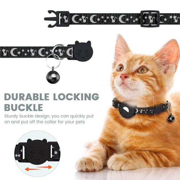 For AirTag Tracker Silicone Case Reflective Stars And Moon Cats Dogs Pet Collar With Bell(Blue)