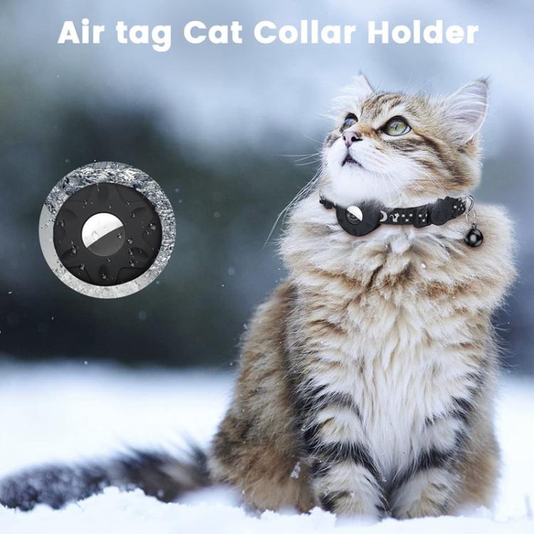 For AirTag Tracker Silicone Case Reflective Stars And Moon Cats Dogs Pet Collar With Bell(Blue)