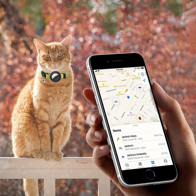 For AirTag Tracker Silicone Case Rainbow Gradient Pet Cat Collar With Bell(Gradient Orange)