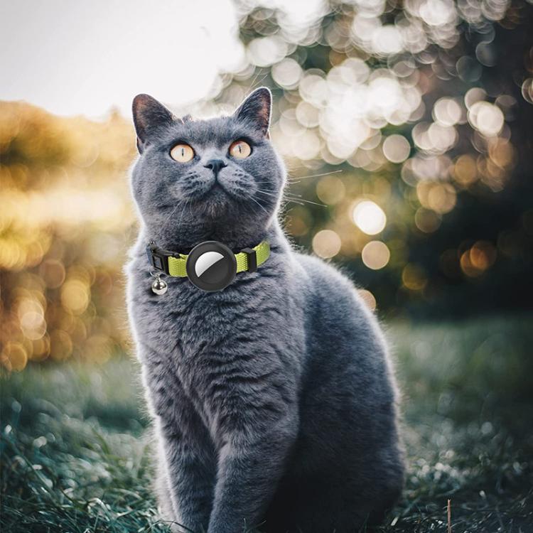 For AirTag Tracker Silicone Case Rainbow Gradient Pet Cat Collar With Bell(Gradient Beige Red)