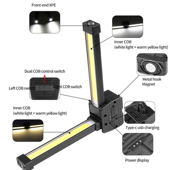 Double-Sided COB 90-Degree Folding Work Light Magnet With Hook Maintenance Light(FT32)