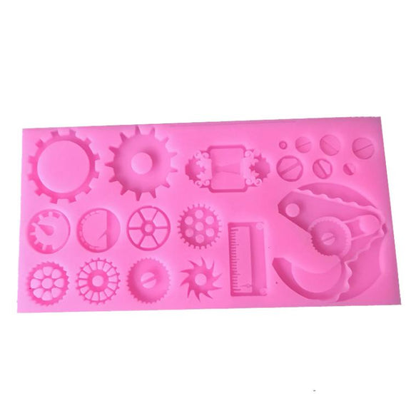 Mechanical Gear Silicone Cake Fondant Mold For Sugarcraft, Cupcake Topper, Jewelry, Polymer Clay, Crafting Projects(Pink)
