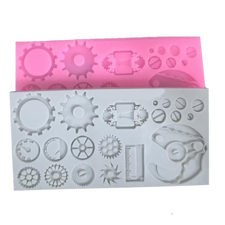 Mechanical Gear Silicone Cake Fondant Mold For Sugarcraft, Cupcake Topper, Jewelry, Polymer Clay, Crafting Projects(Pink)