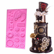 Mechanical Gear Silicone Cake Fondant Mold For Sugarcraft, Cupcake Topper, Jewelry, Polymer Clay, Crafting Projects(Pink)