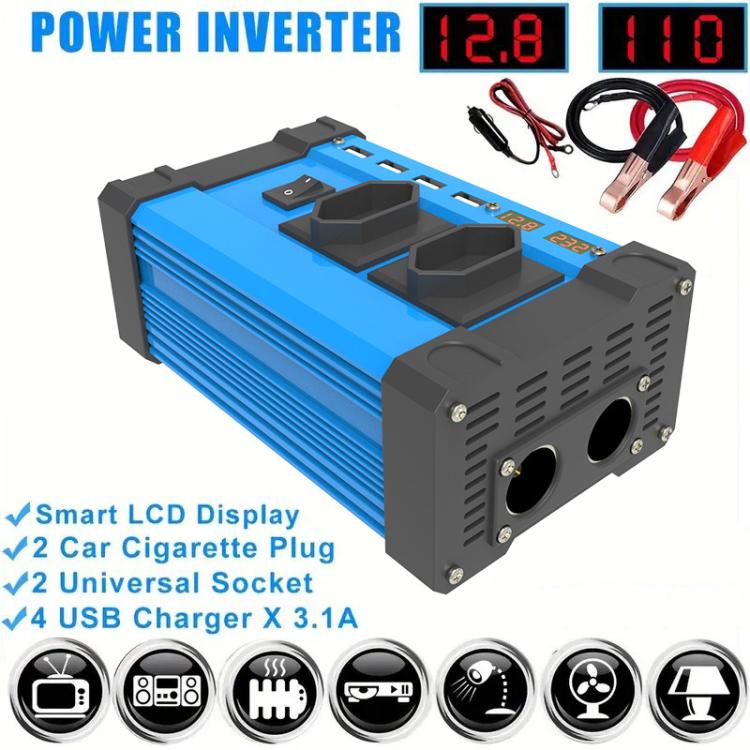 Gurxun 4 USB Ports Digital Display Modified Square Wave Inverter, Spec: 500W Brazil Plug 12V To 220V