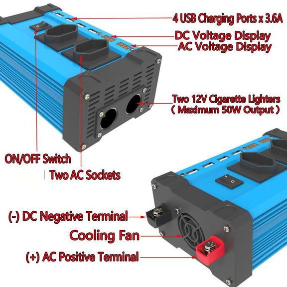 Gurxun 4 USB Ports Digital Display Modified Square Wave Inverter, Spec: 300W Brazil Plug 12V To 220V