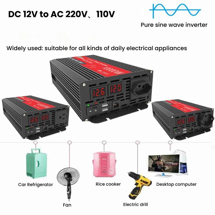 Gurxun 1500W Dual USB Fast Charger Dual Digital Display Pure Sine Wave Inverter, Spec: EU Plug 12V To 220V