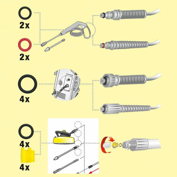 16pcs / Set For Karcher K2 / K3 / K4 / K5 / K6 / K7 High Pressure Washer O-Shape Sealing Ring