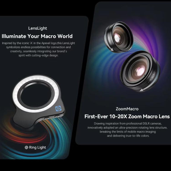 APEXEL 10-20x Zoom Macro Lens With 45-Mode Fill Light Kit for Smartphones