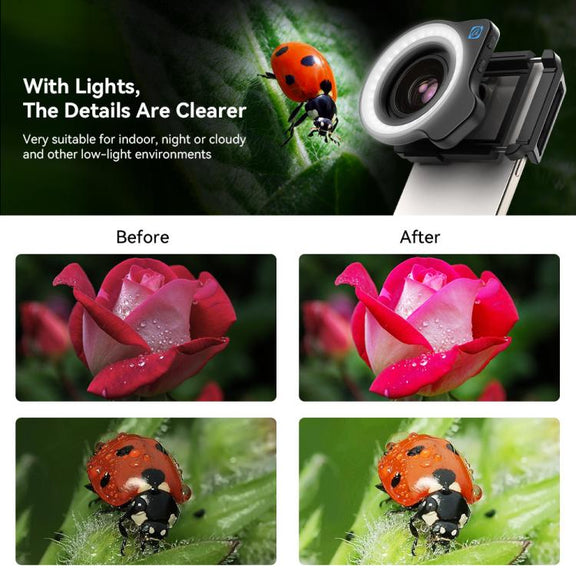 APEXEL 10-20x Zoom Macro Lens With 45-Mode Fill Light Kit for Smartphones