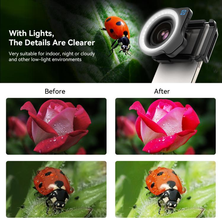 APEXEL 10-20x Zoom Macro Lens With 45-Mode Fill Light Kit for Smartphones