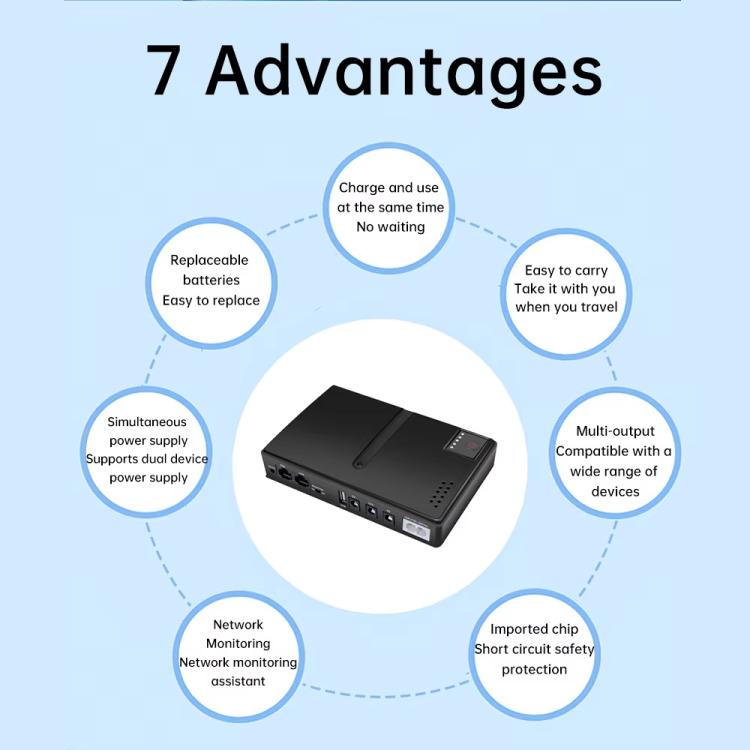 Uninterruptible Power Supply with DC Output 5V/9V/12V for Router, Modem, Security Camera, Mobile Phone US Plug