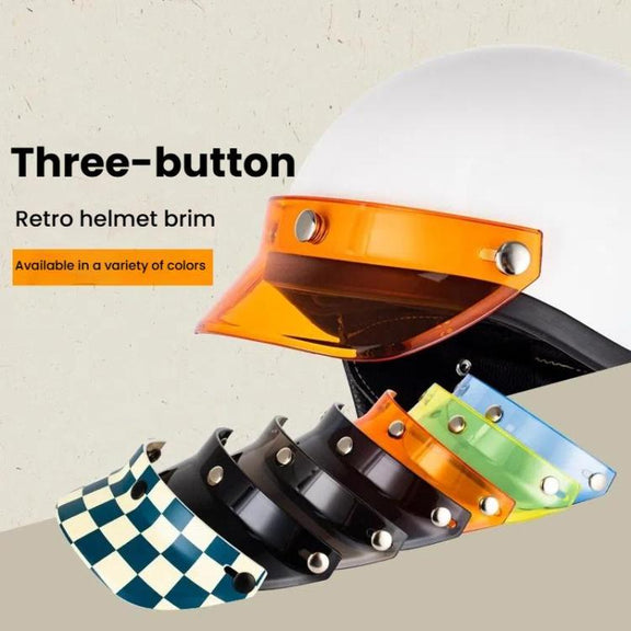 Motorcycle Helmet Brim Retro 3-Button Helmet Visor Sunshade Protection Half Helmet Hat Brim(Dark Tea)