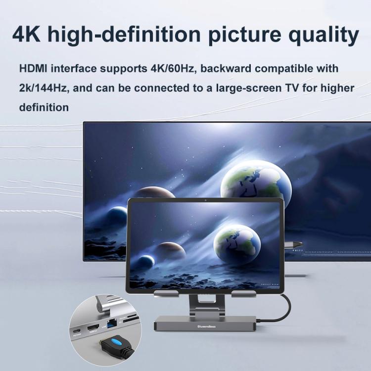 Blueendless 4K/60Hz Multifunctional Docking Station Tablet Holder, Spec: 10-in-1