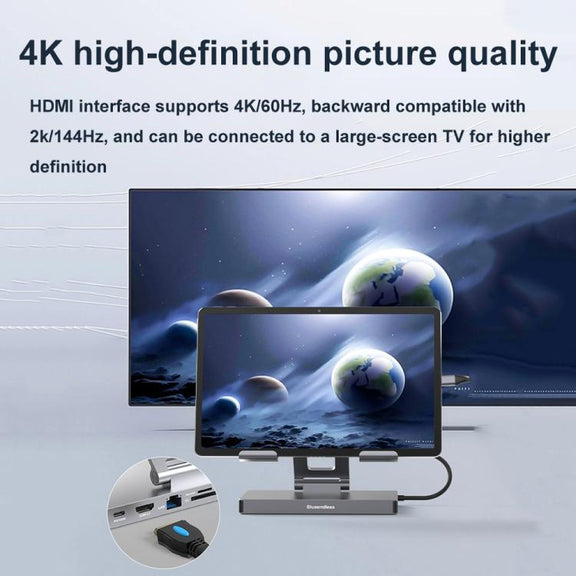 Blueendless 4K/60Hz Multifunctional Docking Station Tablet Holder, Spec: 10-in-1