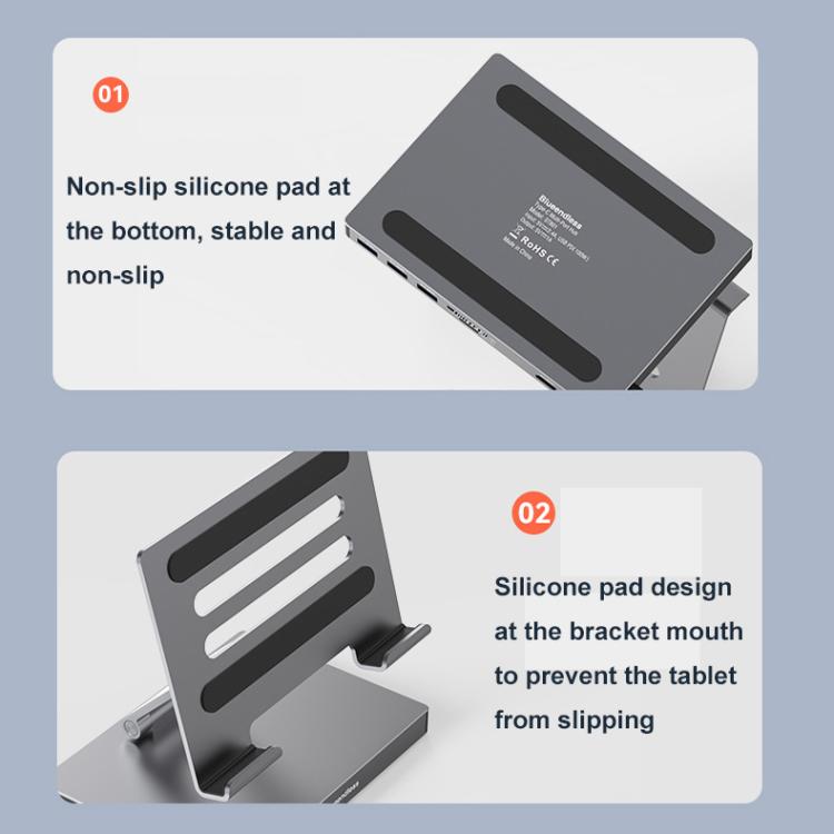 Blueendless 4K/60Hz Multifunctional Docking Station Tablet Holder, Spec: 10-in-1 Rotating