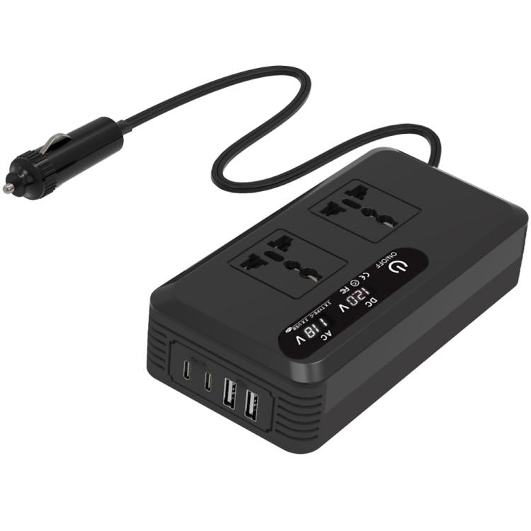 Gurxun Dual Digital Display Car Inverter With 2 USB+2 Type-C Ports Universal Plug 220V