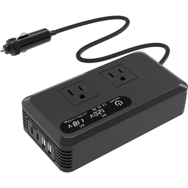 Gurxun Dual Digital Display Car Inverter With 2 USB+2 Type-C Ports US Plug 110V