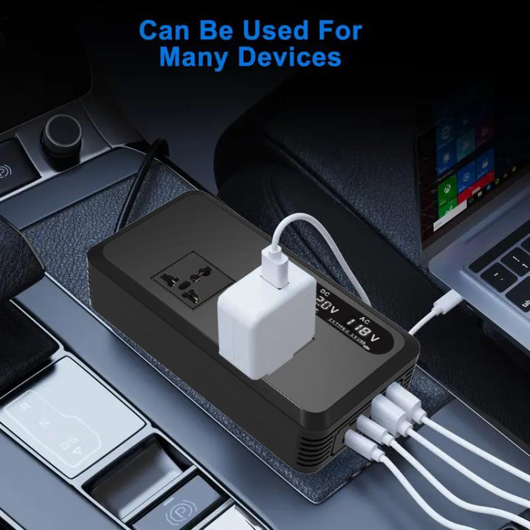 Gurxun Dual Digital Display Car Inverter With 2 USB+2 Type-C Ports Universal Plug 110V
