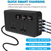 Gurxun Dual Digital Display Car Inverter With 2 USB+2 Type-C Ports US Plug 110V