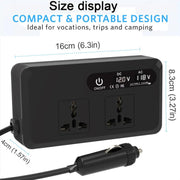 Gurxun Dual Digital Display Car Inverter With 2 USB+2 Type-C Ports US Plug 110V