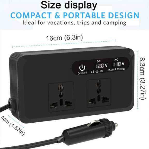 Gurxun Dual Digital Display Car Inverter With 2 USB+2 Type-C Ports Brazil Plug 110V