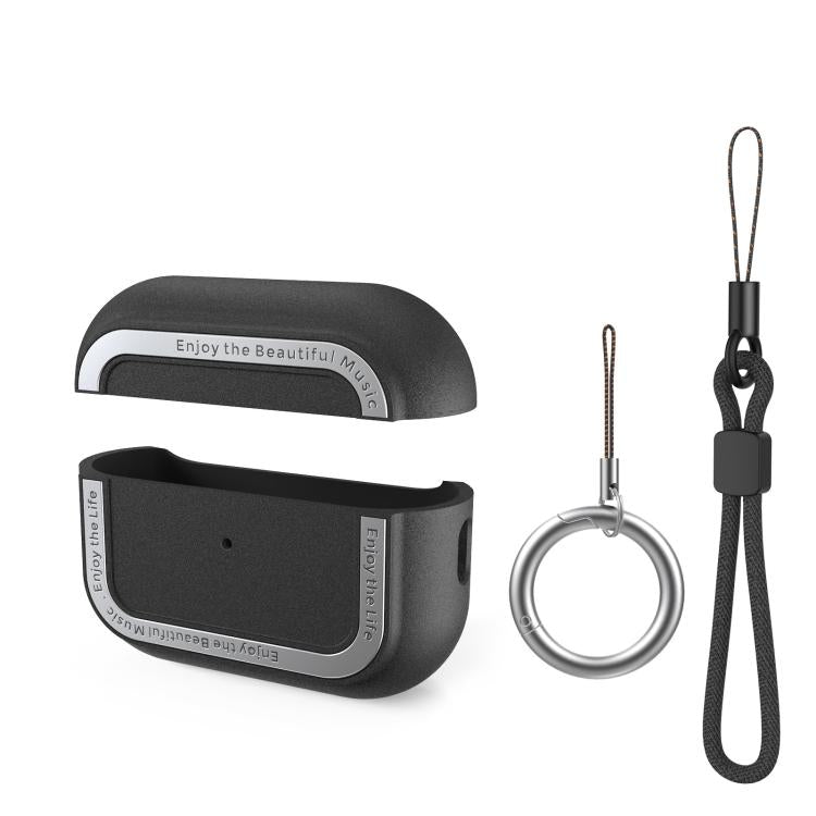 For AirPods Pro 2 AhaStyle JY09 Dual Lanyard Case TPU+Aluminum Personalized Case(Black)