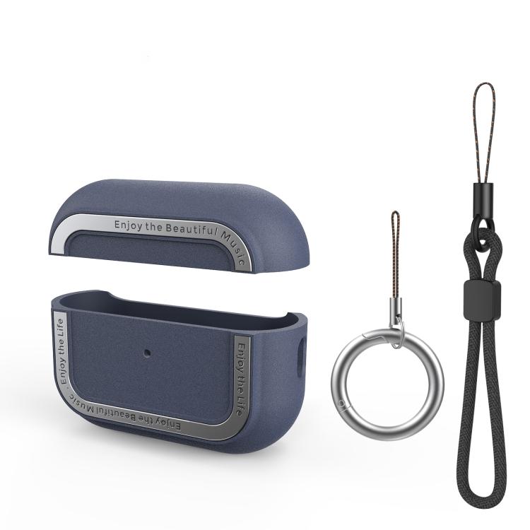 For AirPods Pro 2 AhaStyle JY09 Dual Lanyard Case TPU+Aluminum Personalized Case(Dark Blue)