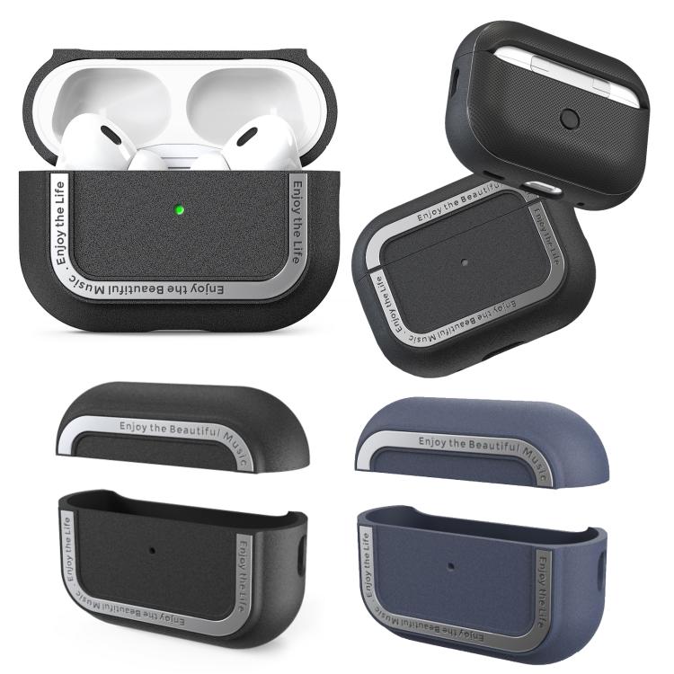 For AirPods Pro 2 AhaStyle JY09 Dual Lanyard Case TPU+Aluminum Personalized Case(Black)