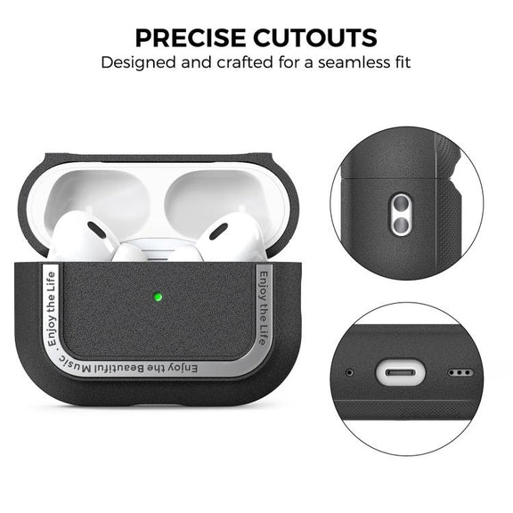 For AirPods Pro 2 AhaStyle JY09 Dual Lanyard Case TPU+Aluminum Personalized Case(Dark Blue)