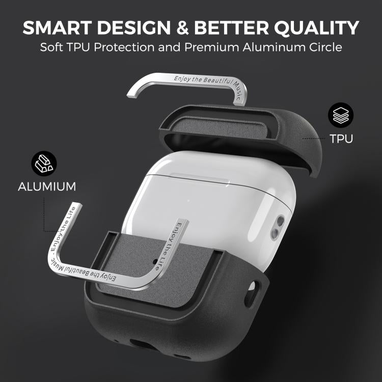 For AirPods Pro 2 AhaStyle JY09 Dual Lanyard Case TPU+Aluminum Personalized Case(Black)
