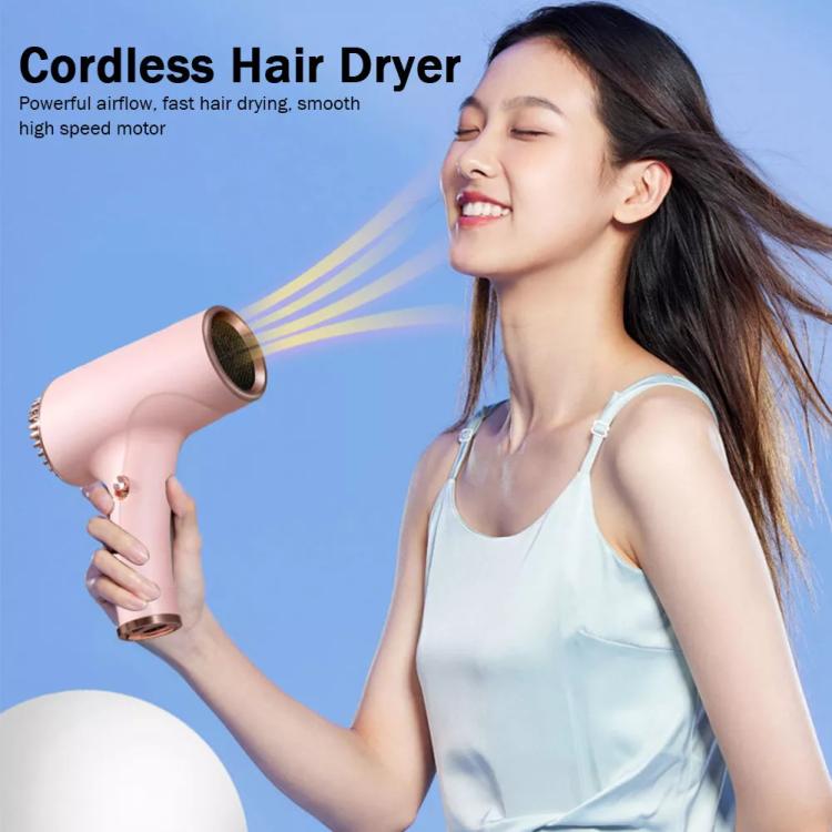 Rechargeable Wireless Hair Dryer Negative Ion Hot and Cold Wind Versatile Hairdressing Tools EU Plug(Pink)