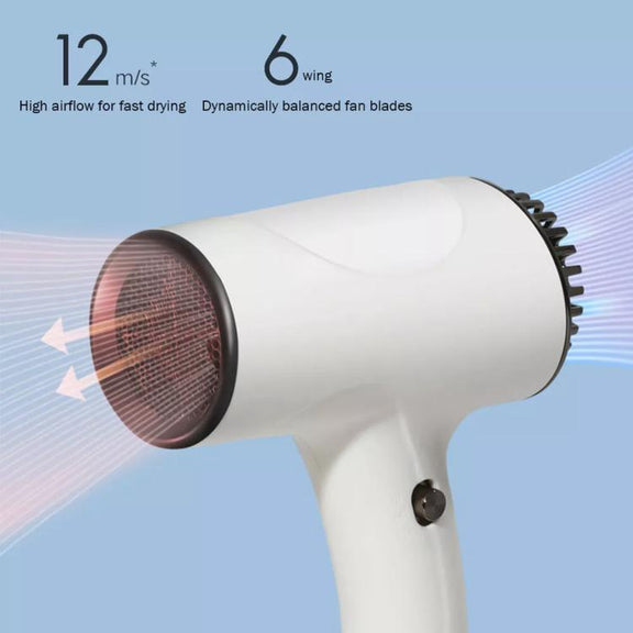 Rechargeable Wireless Hair Dryer Negative Ion Hot and Cold Wind Versatile Hairdressing Tools EU Plug(White)