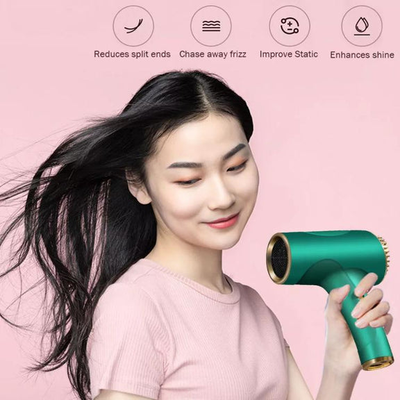 Rechargeable Wireless Hair Dryer Negative Ion Hot and Cold Wind Versatile Hairdressing Tools EU Plug(Black)