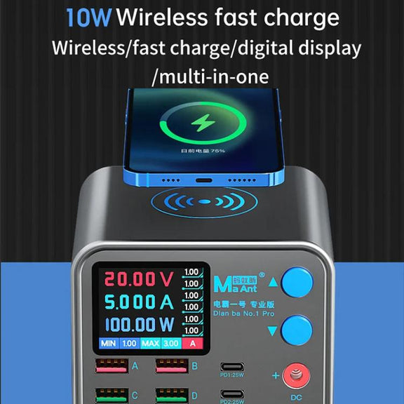MaAnt DianBa No.1 Pro Multi-port Charger 9-ports With Digital Display Power Wireless Charger EU Plug