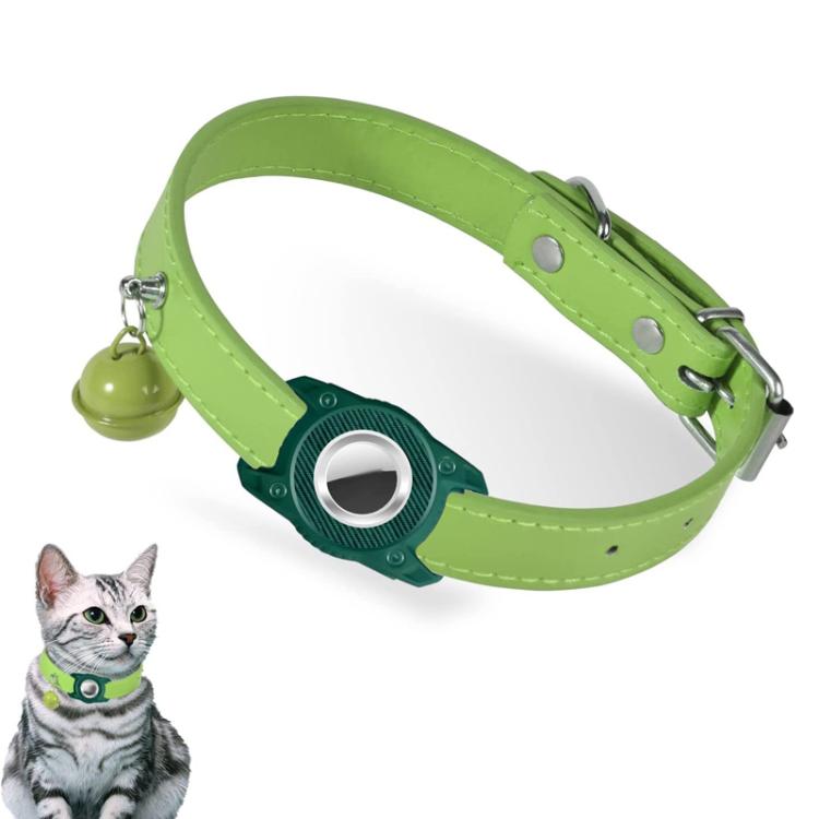 For AirTag Tracker Water-resistant Protection Case Pet Leather Collar Anti Lost Cat Locator Collar(Green)