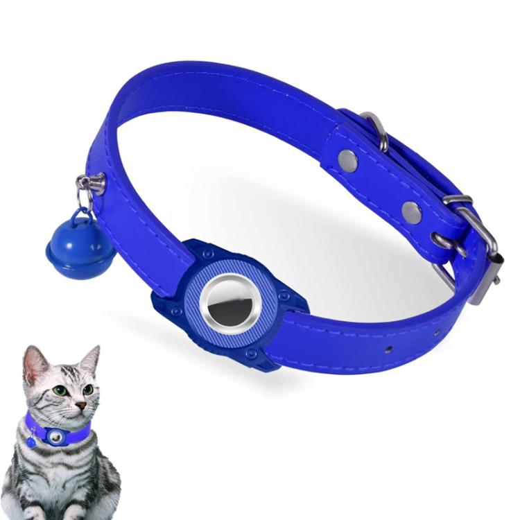 For AirTag Tracker Water-resistant Protection Case Pet Leather Collar Anti Lost Cat Locator Collar(Blue)