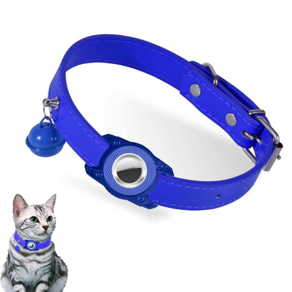 For AirTag Tracker Water-resistant Protection Case Pet Leather Collar Anti Lost Cat Locator Collar(Blue)